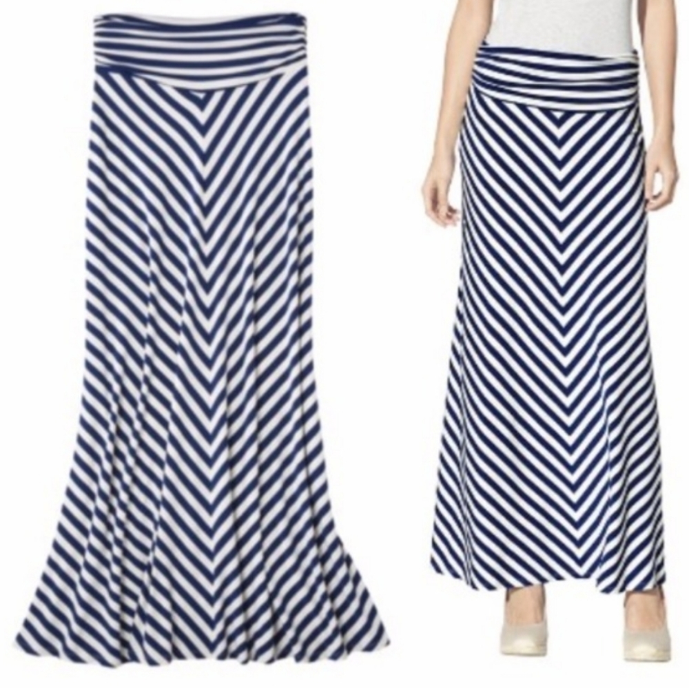 Chevron Navy Blue Striped Maxi Skirt XS Extra Small Merona Target NWT